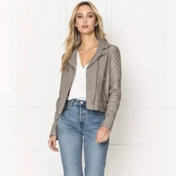 Lamarque Jackets & Blazers - NWT Lamarque Quilted Leather Jacket Marilla Size XS Gravel Grey $675